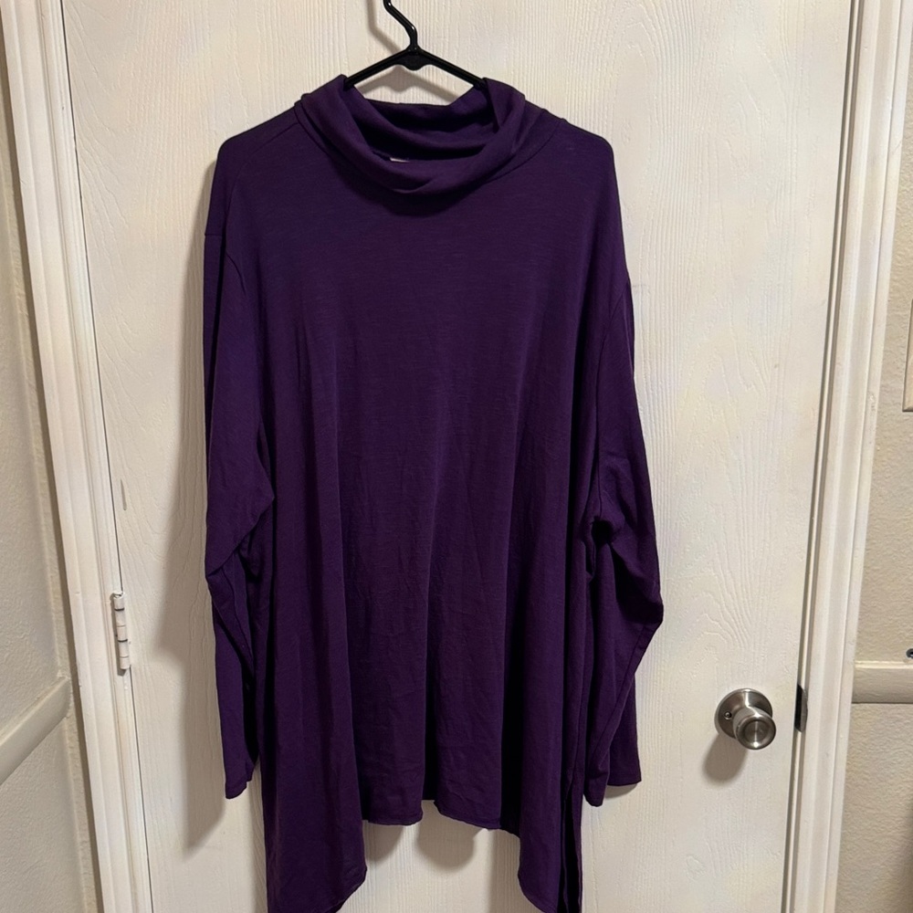 Terra & Sky Women's Plus Size Slub Sharkbite Tunic Length Cowlneck Knit Top 4X‎